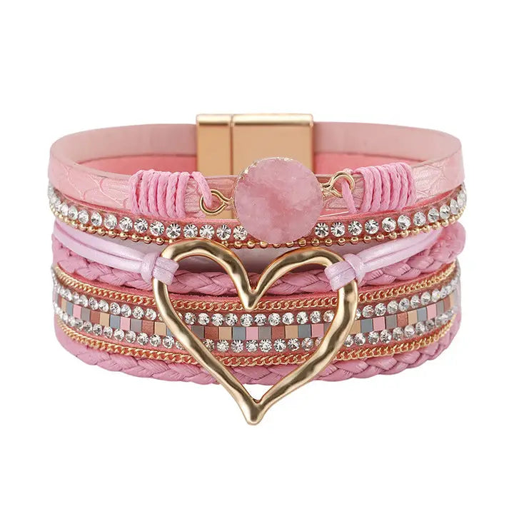 Pink Multi - Layer Heart Charm Bracelet