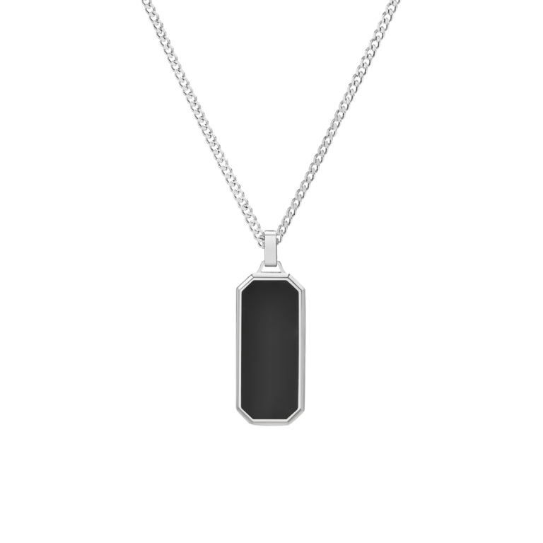 Men's silver necklace with onyx pendant