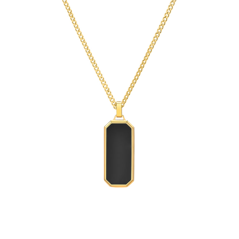 Men's gold necklace with onyx pendant