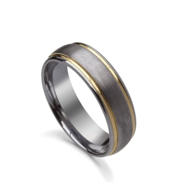 Blaze Infinity tungsten men’s brushed ring with gold detail by DPI
