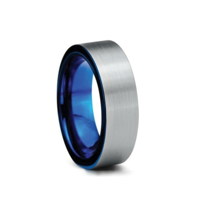 Blaze tungsten men's brushed ring with blue IP plate by DPI