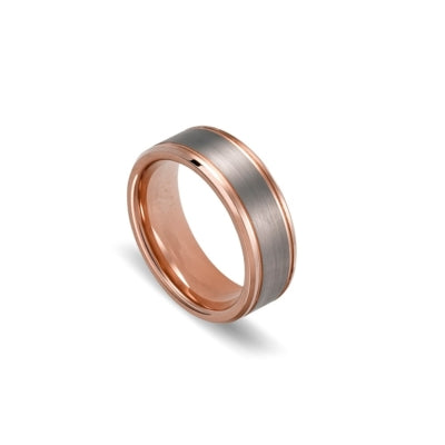 Blaze tungsten men’s brushed grey ring with rose gold edging and inner by DPI