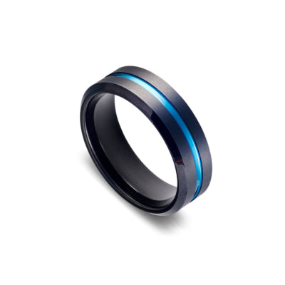 Men's Tungsten IP Plated Black and Blue Ring by DPI