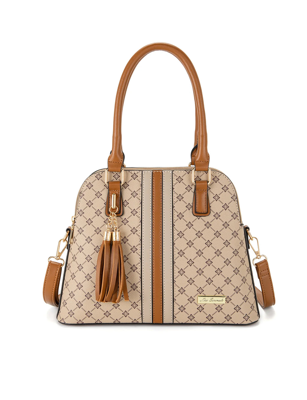 Serenade Leather Tess Triple Compartment Vegan Dome Bag leather handbag in Tan