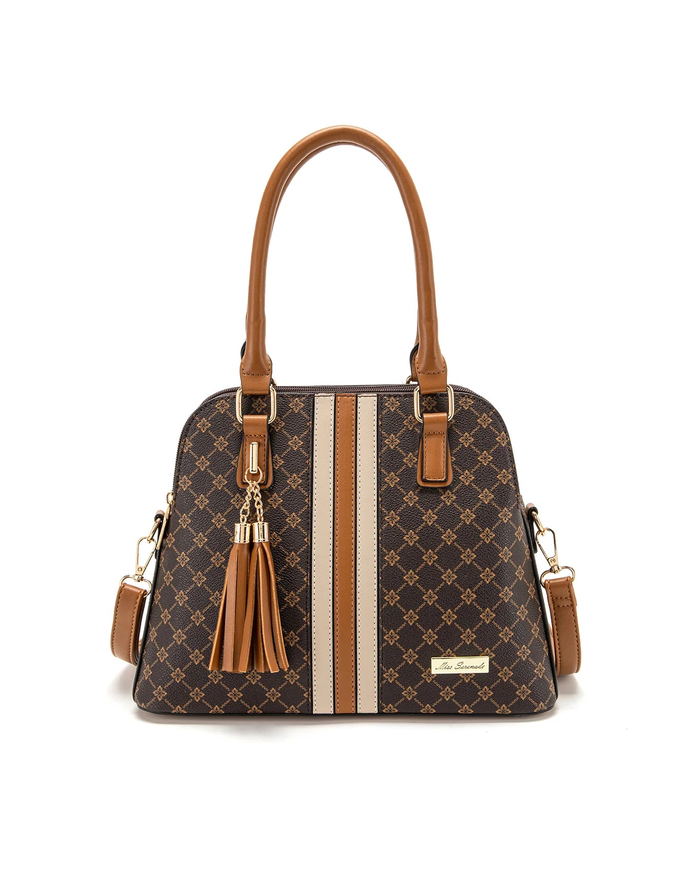 Serenade Leather Tess Triple Compartment Vegan Dome Bag leather handbag in Beige