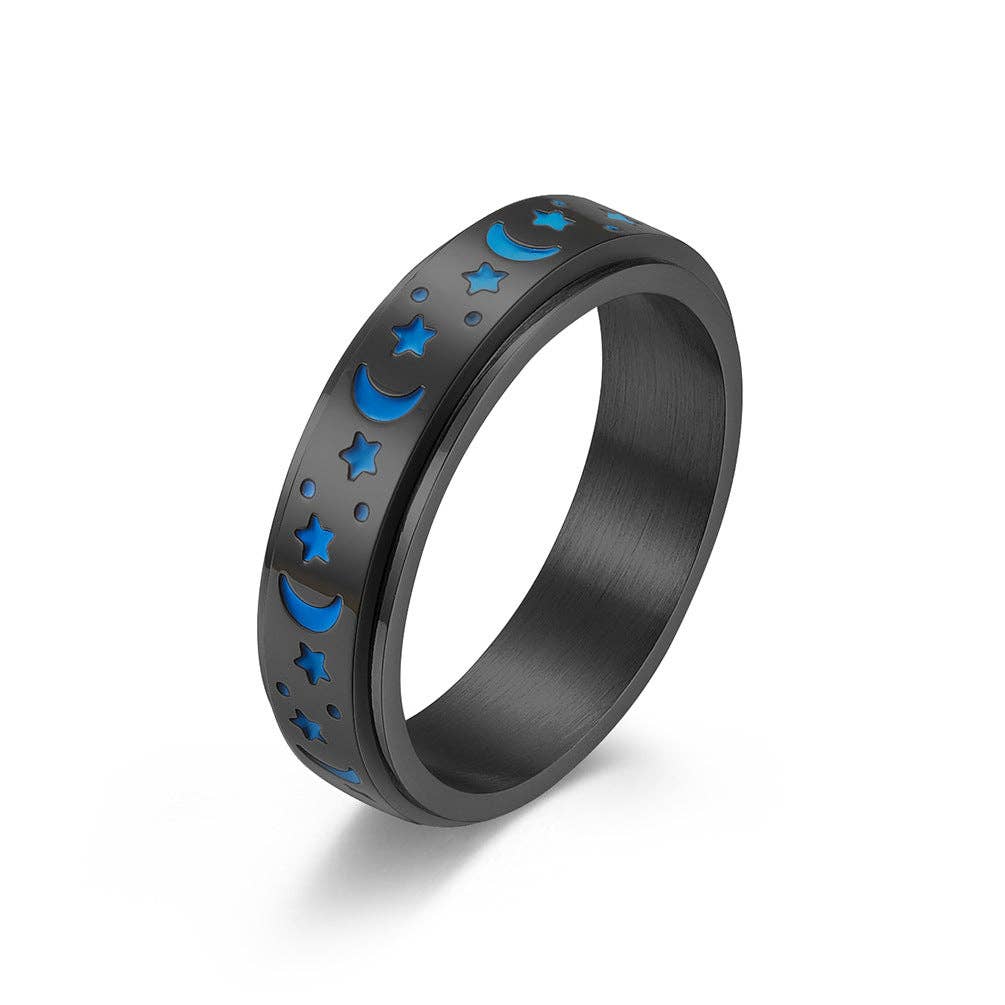 Luminous Stainless Steel Star Moon Rotatable Ring - MS