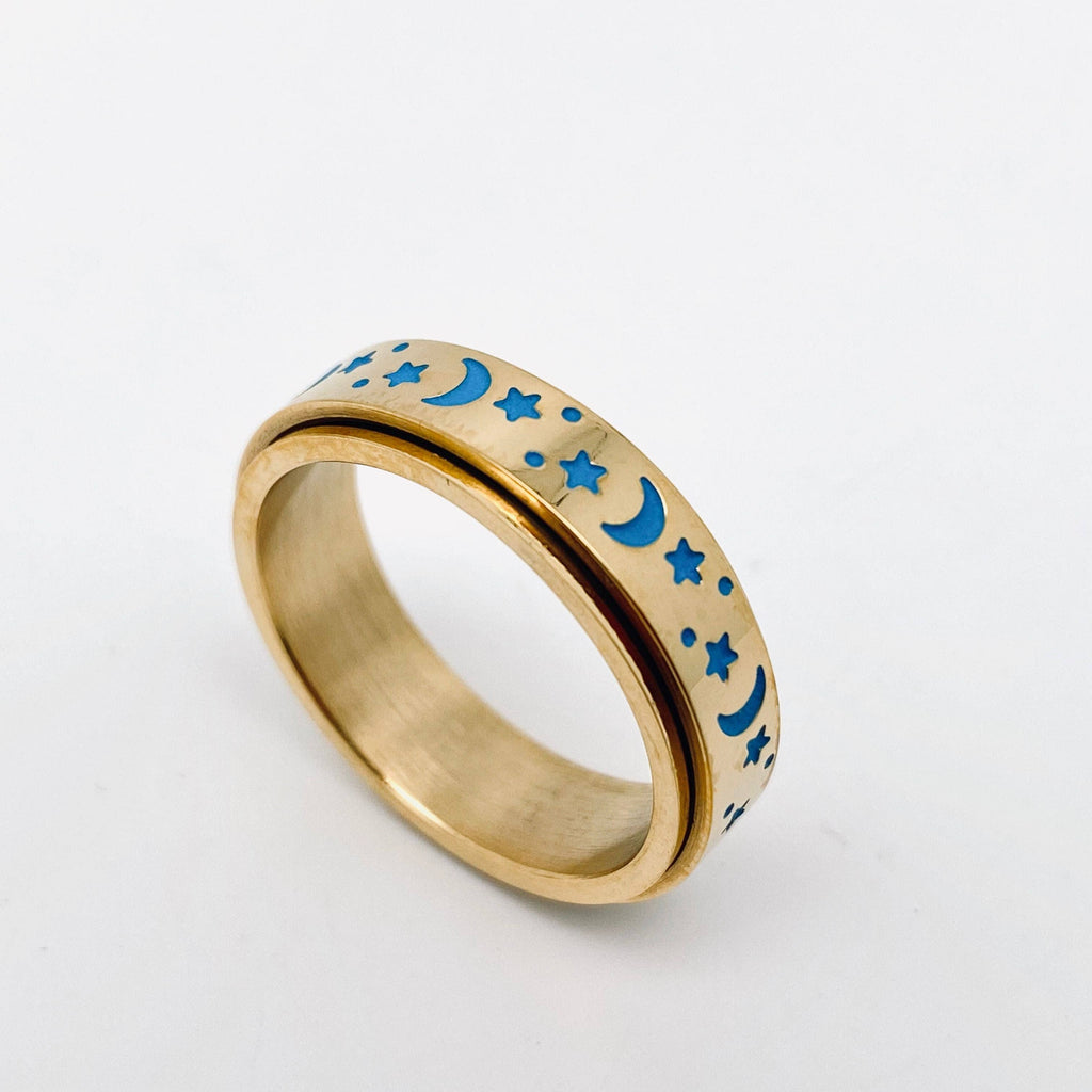 Luminous Stainless Steel Star Moon Rotatable Ring - MS