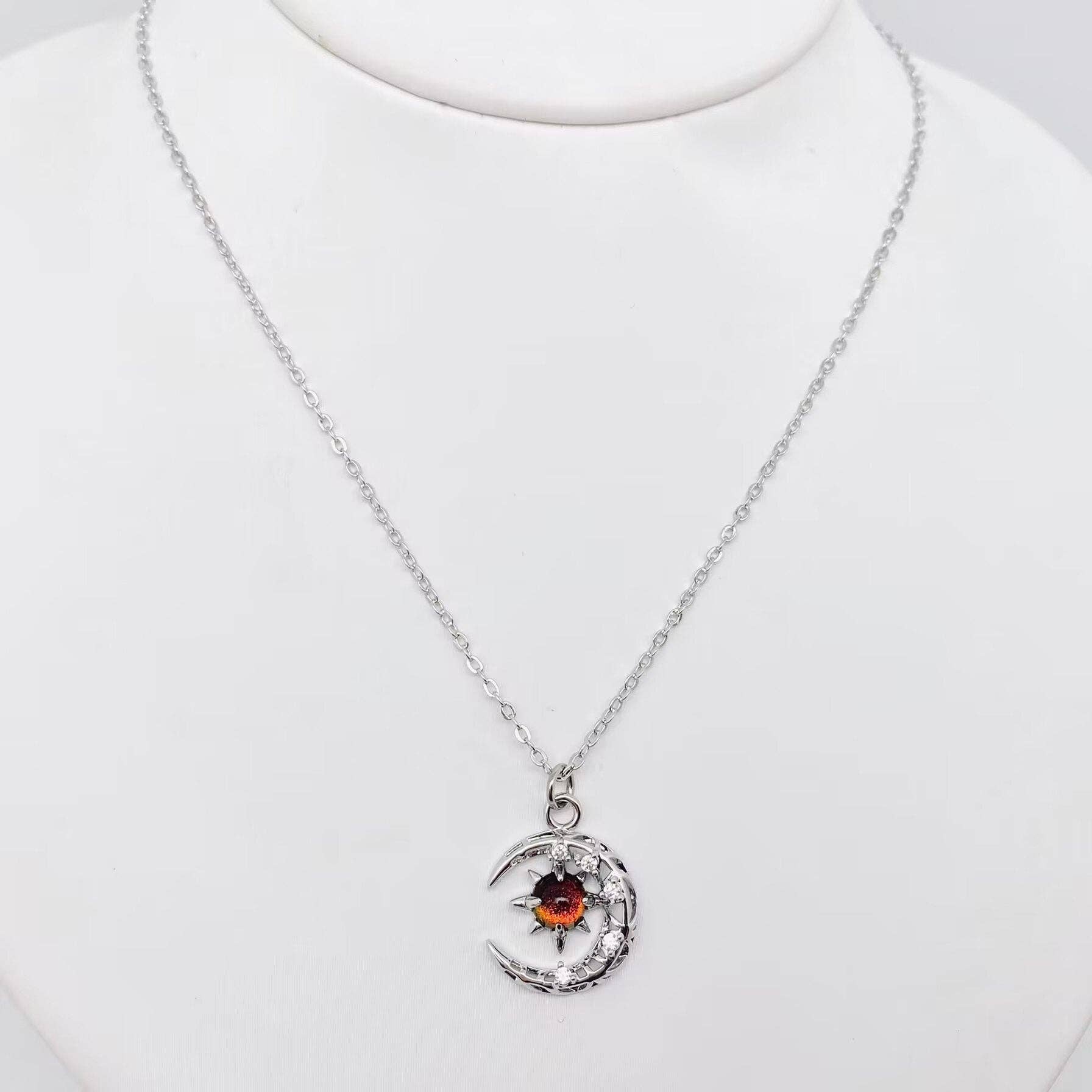Fantastical Crystal Star Moon Pendant Necklace - MS