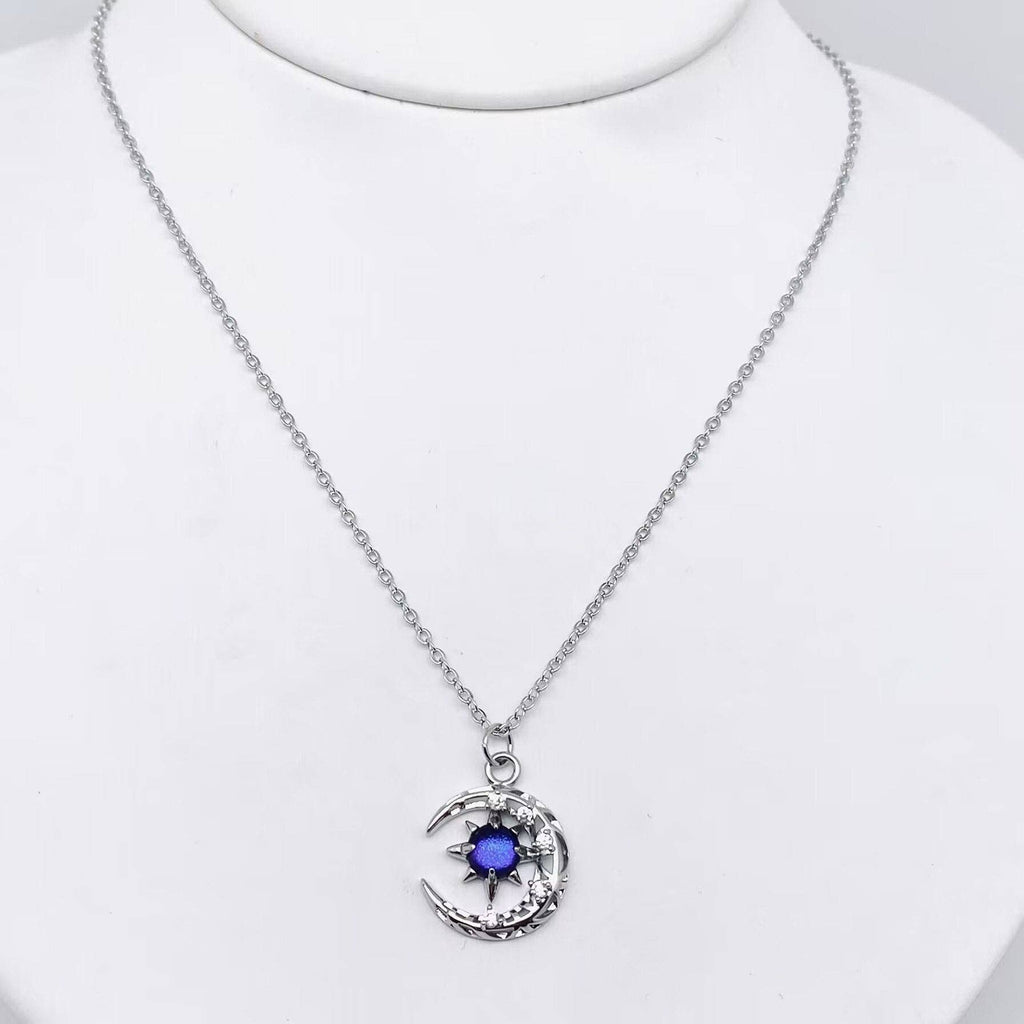Fantastical Crystal Star Moon Pendant Necklace - MS
