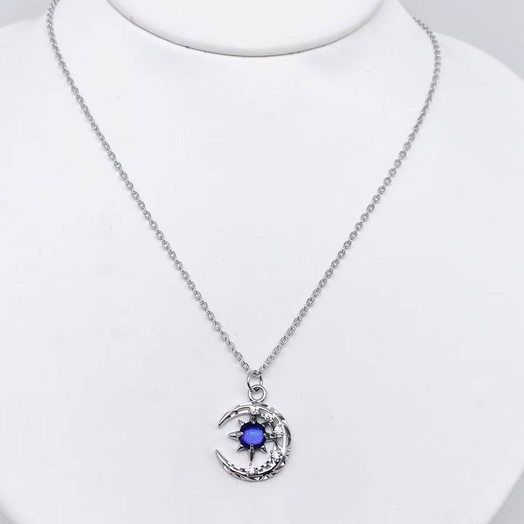 Fantastical Crystal Star Moon Pendant Necklace - MS