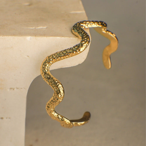 Amalia Gold Wave Cuff Bracelet 62mm ladies jewellery by FAYA & CO