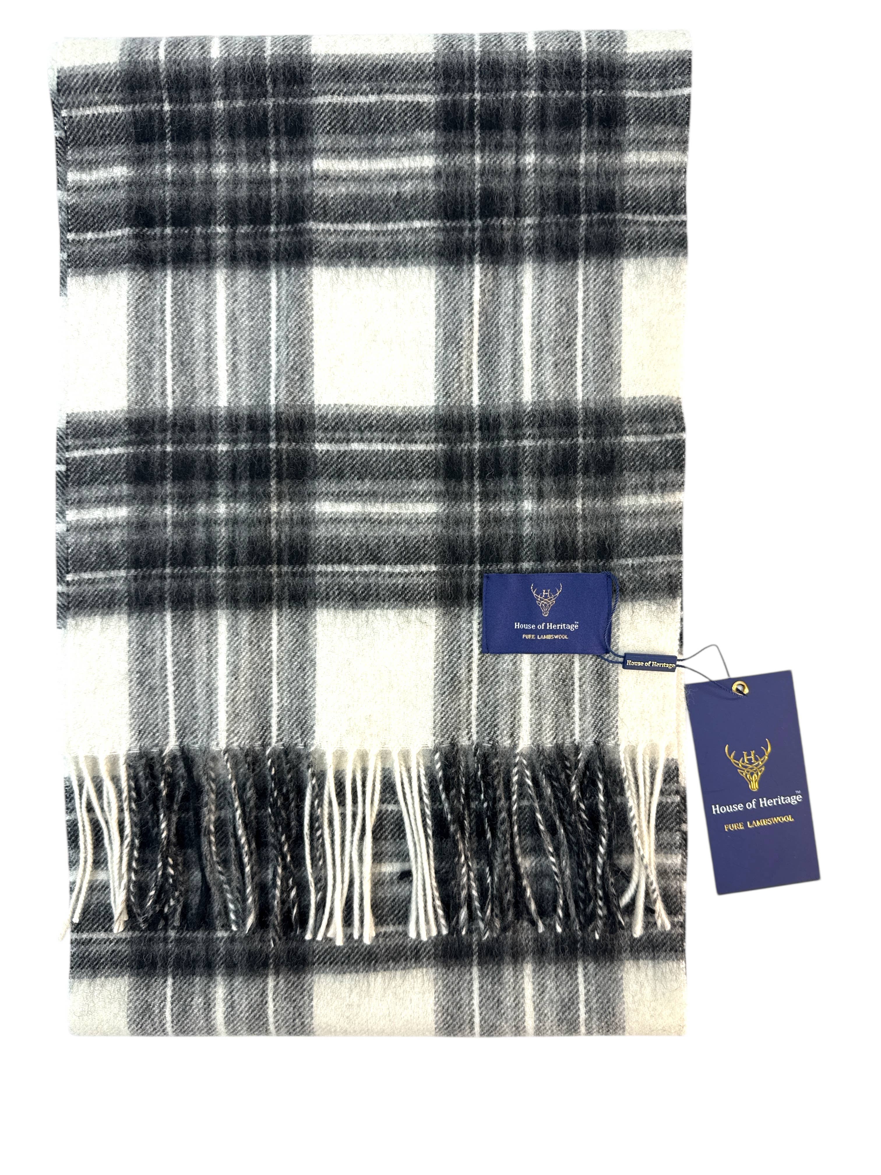 Stewart Clan Dress Grey Tartan - 100% Lambswool Scarf