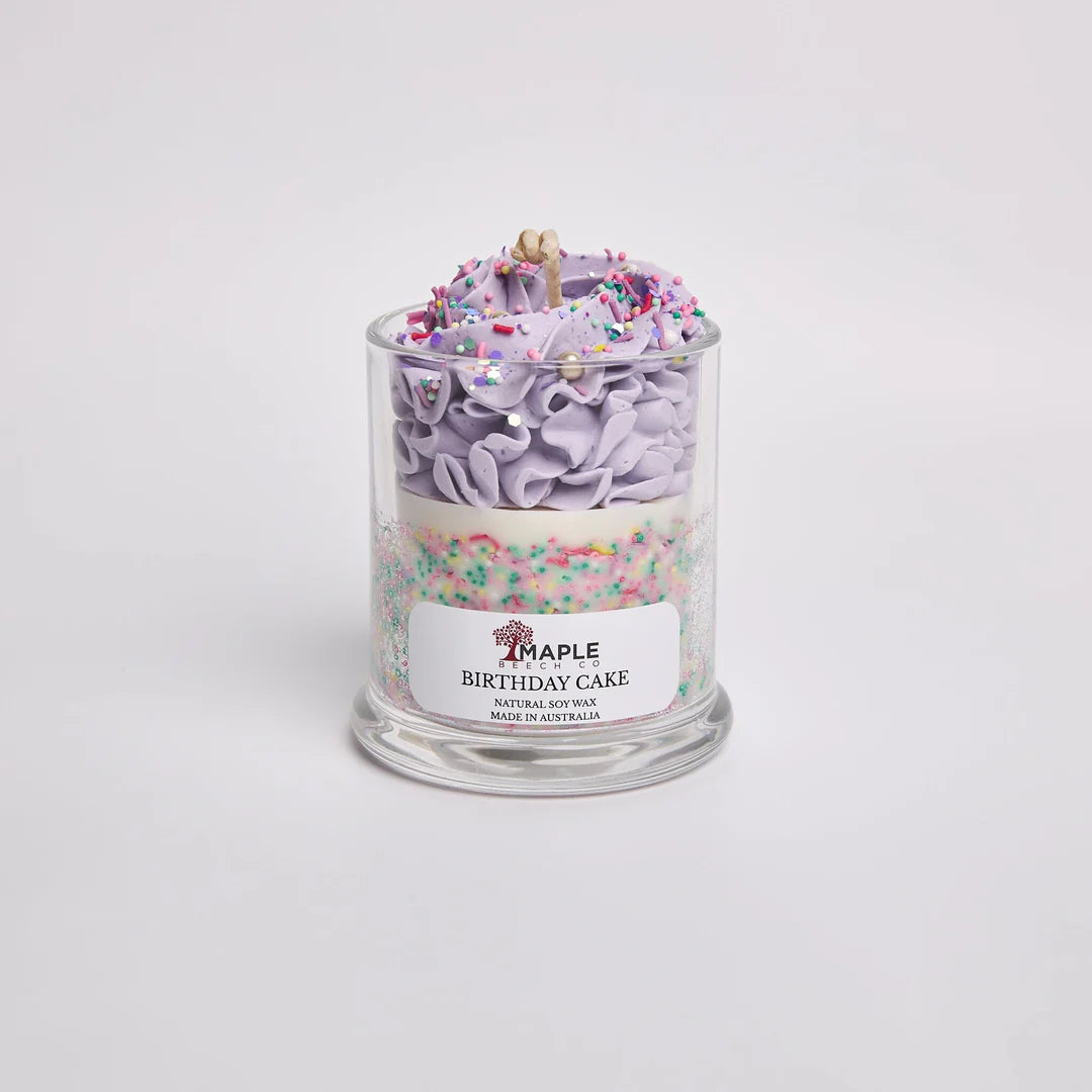 Birthday Cake Dessert Candle dessert-shaped scented soy candle by Maple Beech