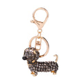 Gold tone black crystal dachshund sausage dog keyring