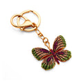 Gold tone pink crystal encrusted butterfly keyring