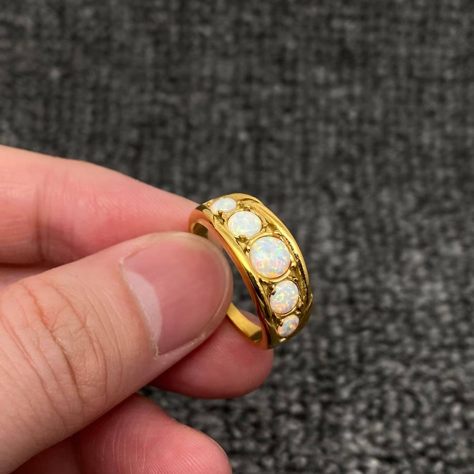 5 Opal 18K Gold Plated Stainless Steel Ring - FGS