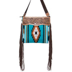 Turq Saddle Blanket Medium Bag with Tooled Leather - TSB13A