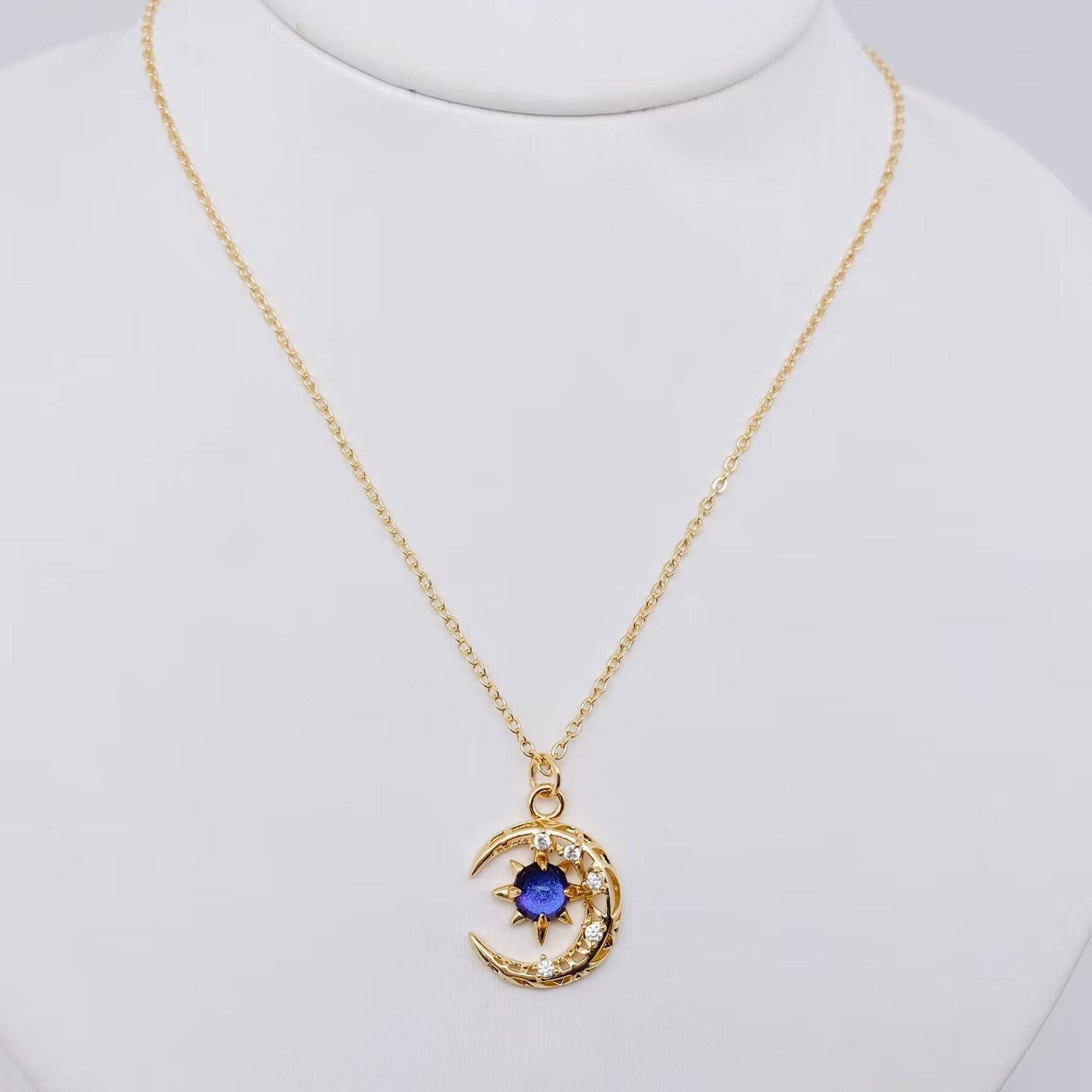 Fantastical Crystal Star Moon Pendant Necklace - MS