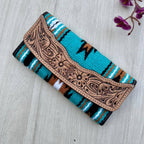Turq Saddle Blanket Trifold Wallet with Tooled Lthr - TSB23A