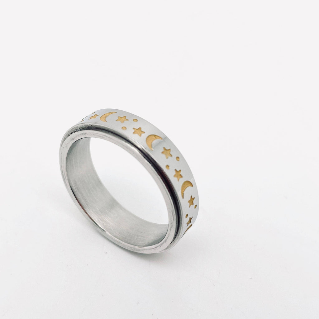 Luminous Stainless Steel Star Moon Rotatable Ring - MS