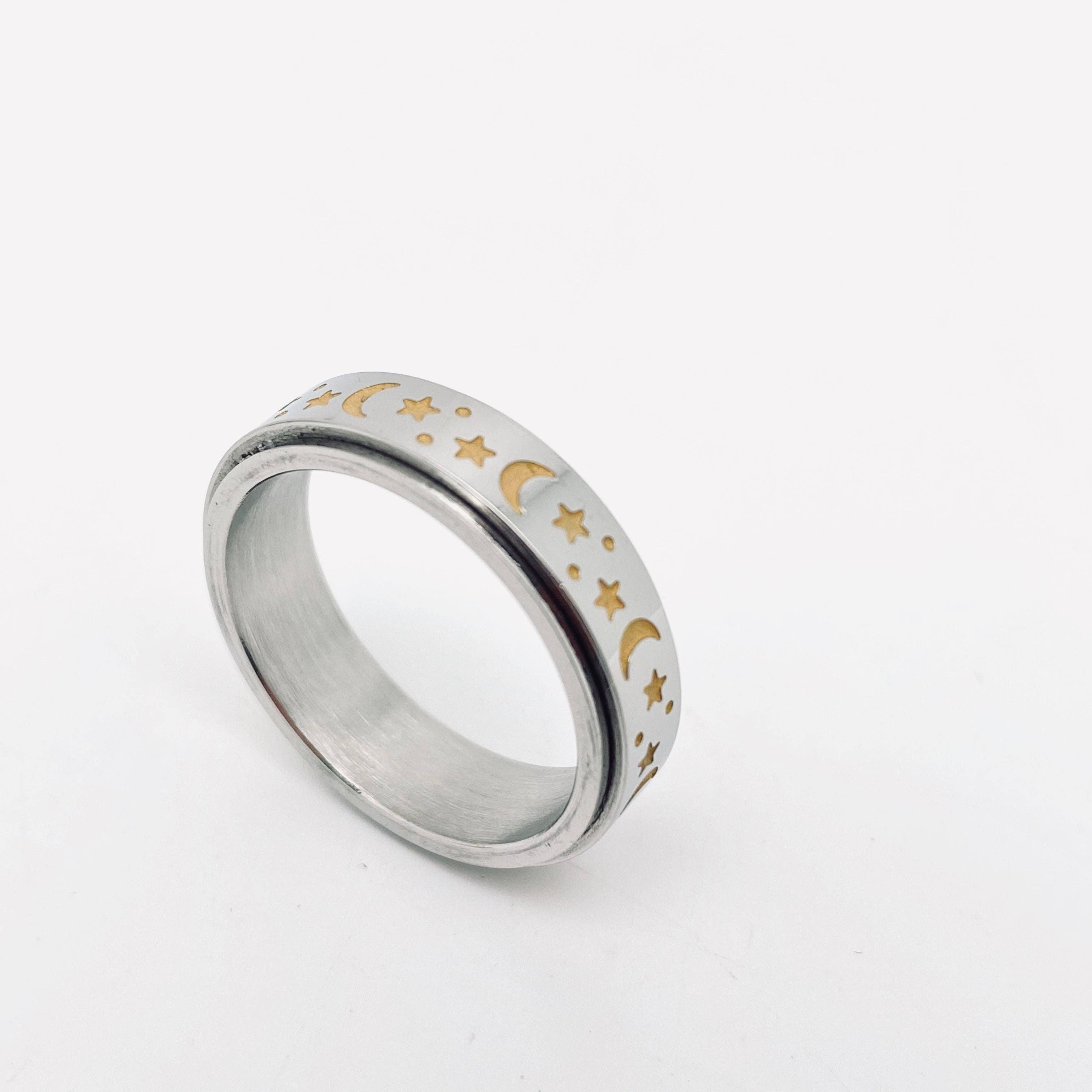 Luminous Stainless Steel Star Moon Rotatable Ring - MS