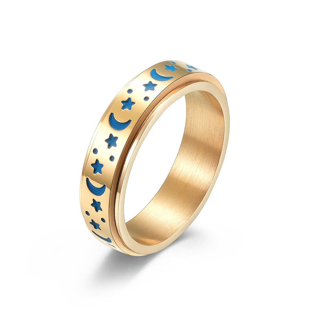Luminous Stainless Steel Star Moon Rotatable Ring - MS