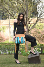 Turq Saddle Blanket Medium Bag with Tooled Leather - TSB13A