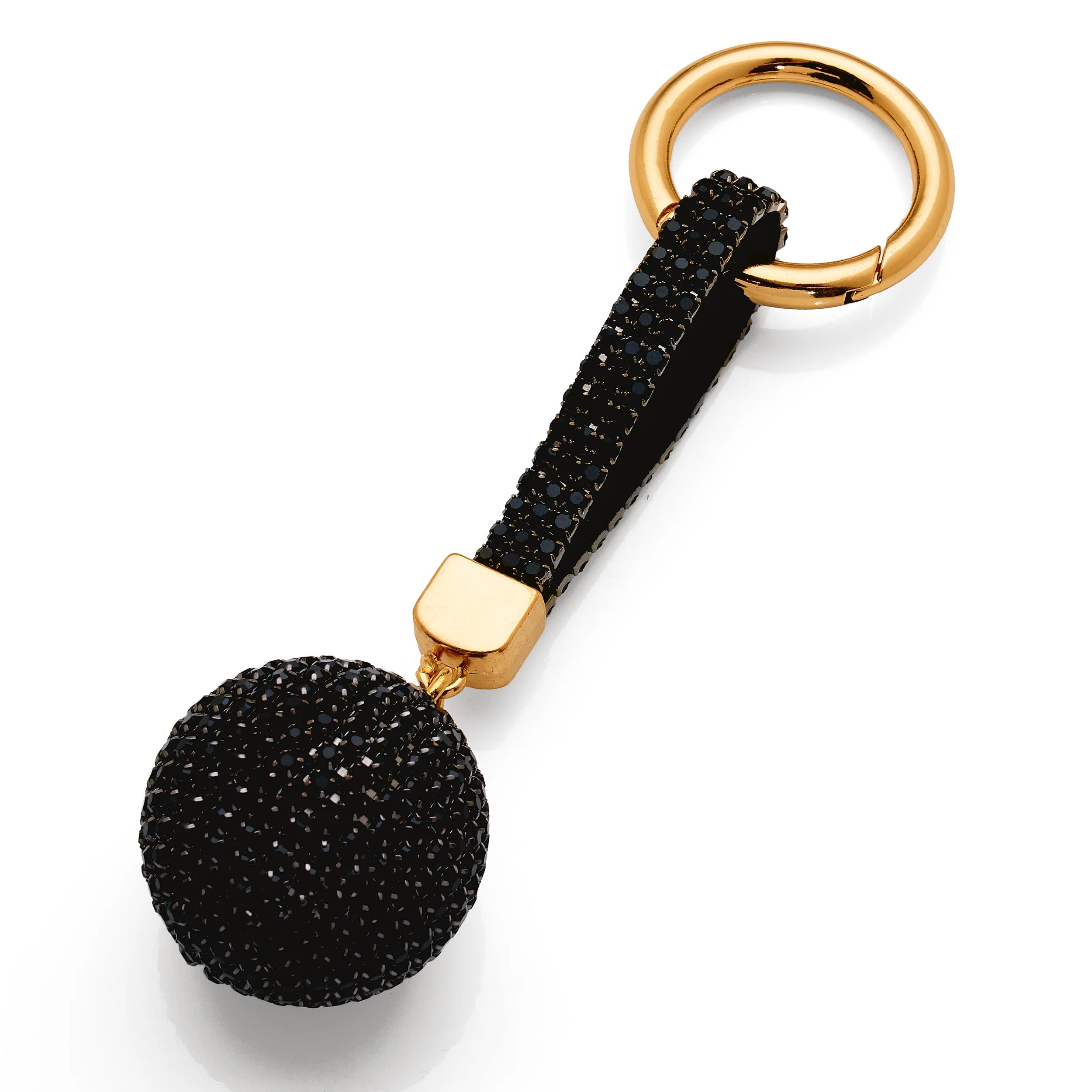 Gold tone black crystal disco ball keyring