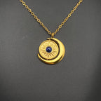 Rotatable Lapis Lazuli Sun Moon 18K Golden SS Necklace