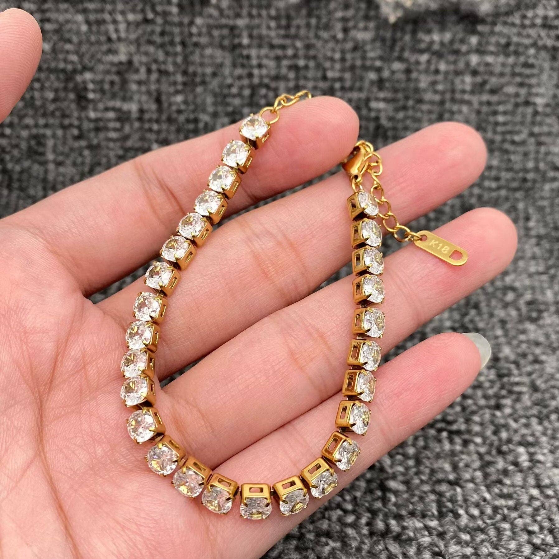 Sparkling Inlay CZ 18K Golden S.Steel Chain Bracelet