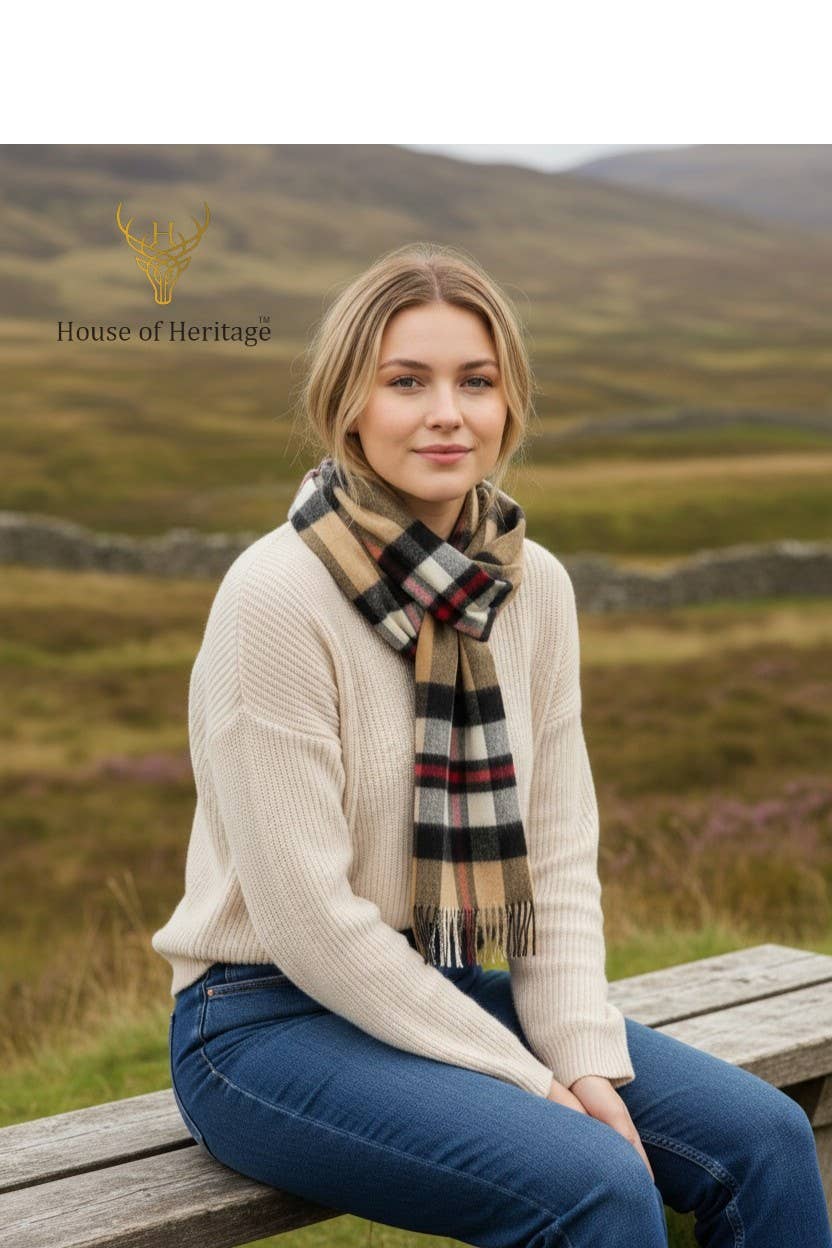 Thompson Clan Exploded Camel Tartan - 100% Lambswool Scarf
