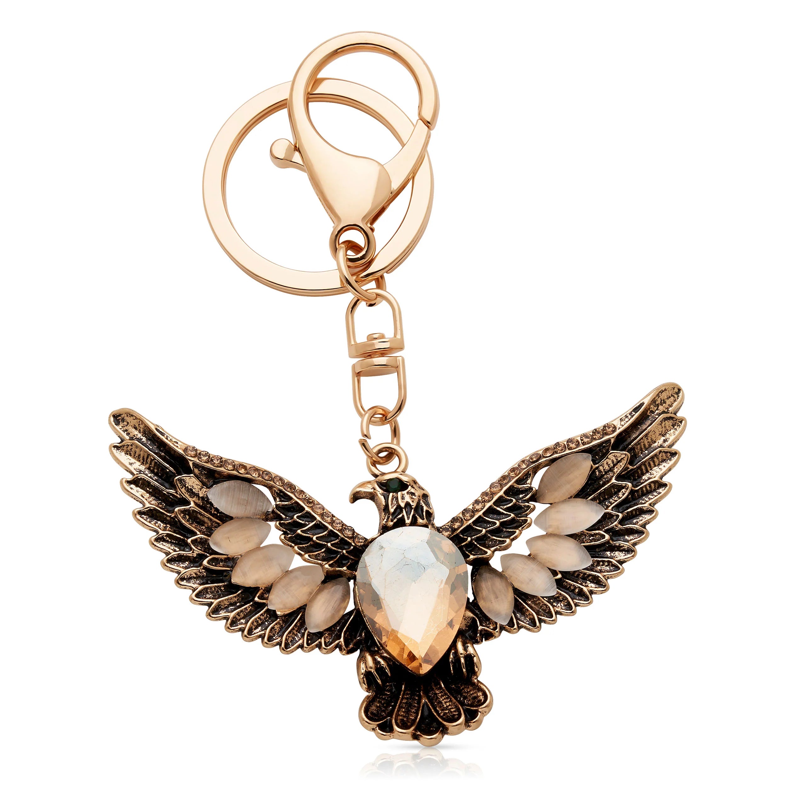 Gold tone champagne coloured crystal eagle keyring