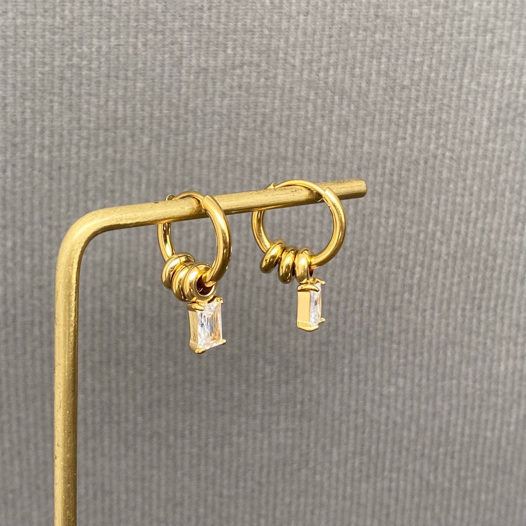 Zircon & Ring 18K Gold Plated S.Steel Huggie Earrings