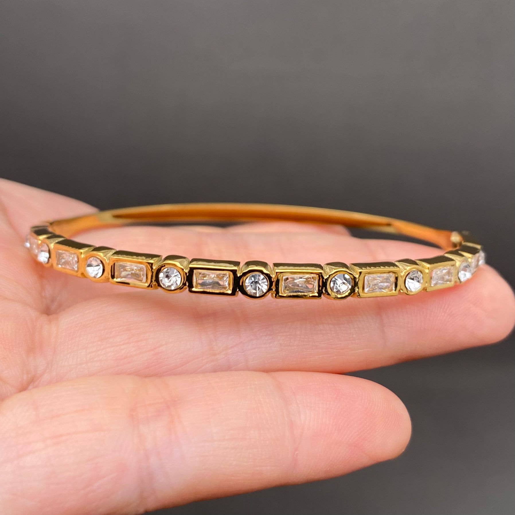 Zircon inlaid 18K Gold Plated Stainless Steel Bangle