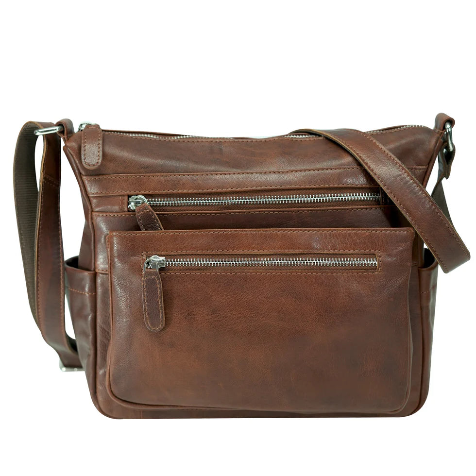 Leather Crossbody Bag - Cognac