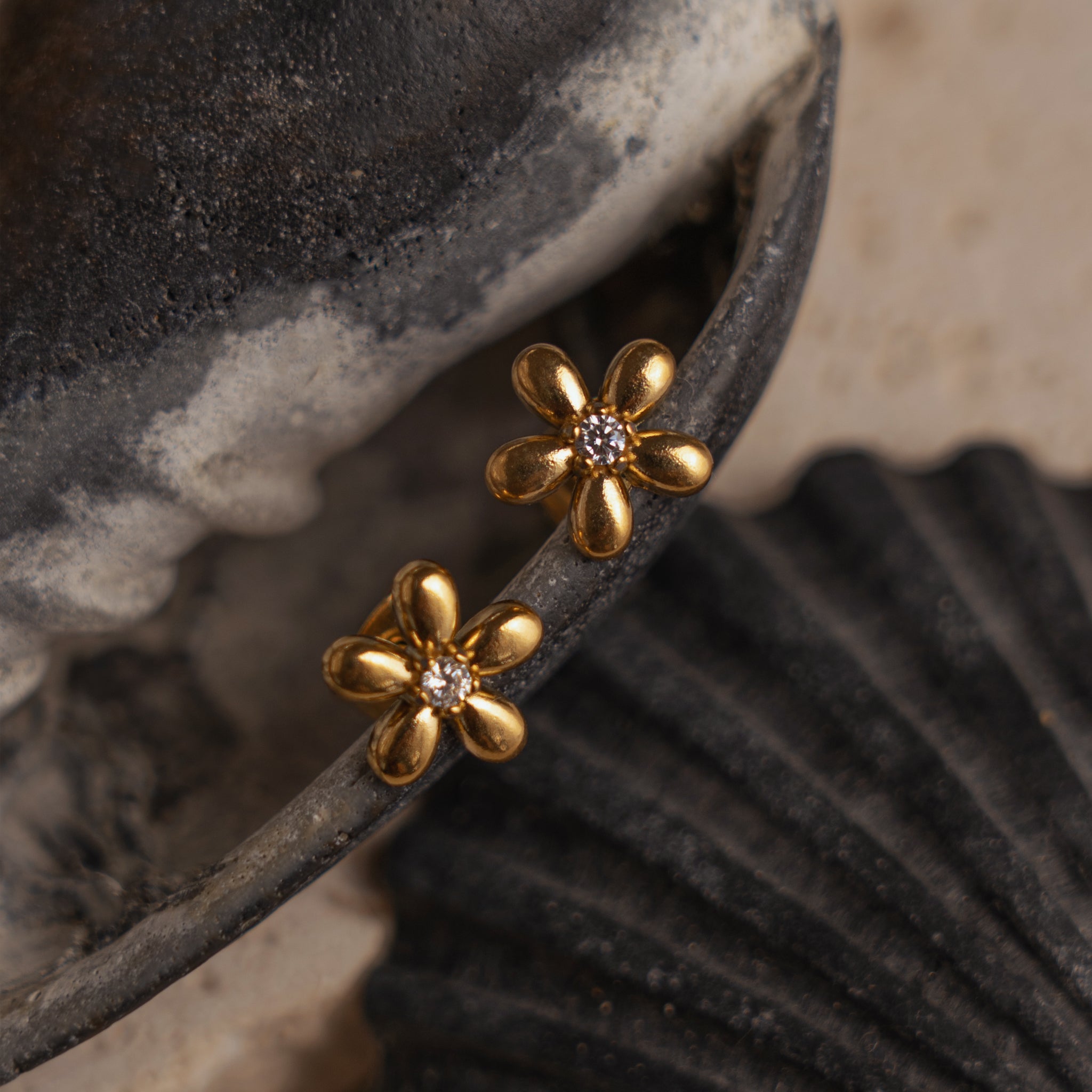 Koa Gold Flower Stud Earrings ladies jewellery by FAYA & CO