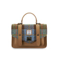 Islander Leather Medium Satchel in Chestnut Blue Tartan