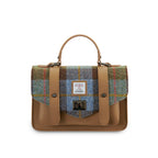 Islander Leather Medium Satchel in Chestnut Blue Tartan