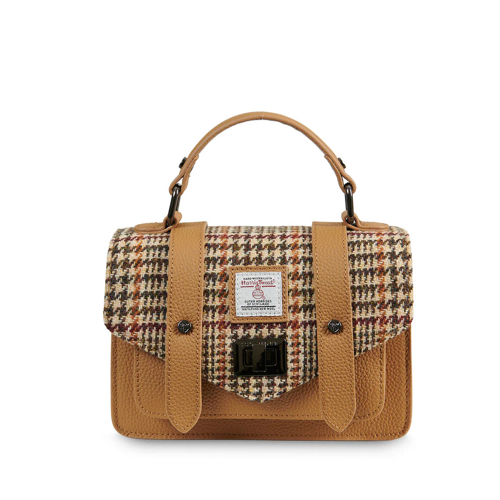 Islander Leather Mini Satchel in Chestnut Blue Tartan