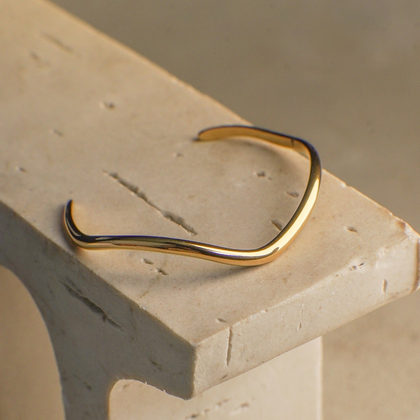 Lilou Gold Minimal Wave Cuff Bracelet 57mm ladies jewellery by FAYA & CO