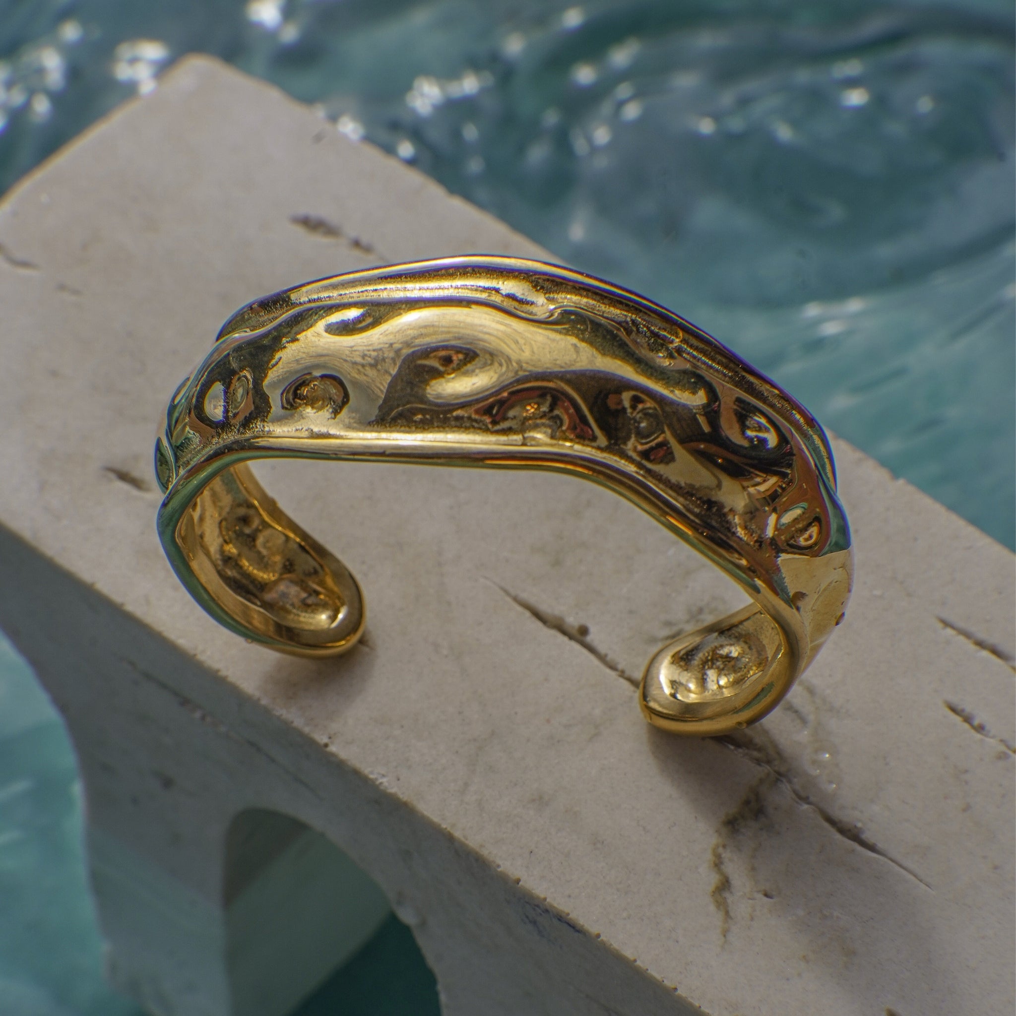 Nicoleta Gold Molten Cuff Bracelet 70mm ladies jewellery by FAYA & CO