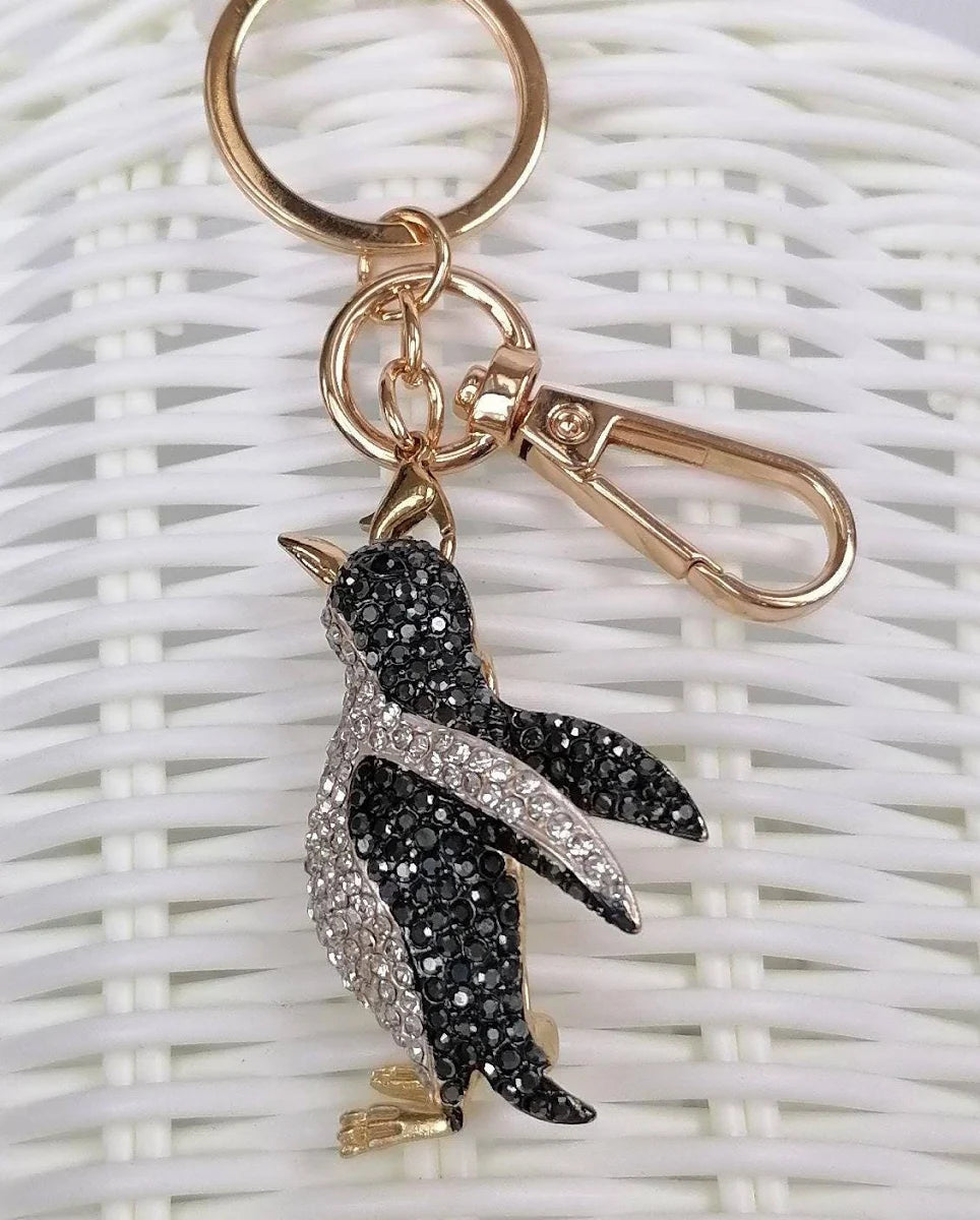 Crystal encrusted black penguin keyring