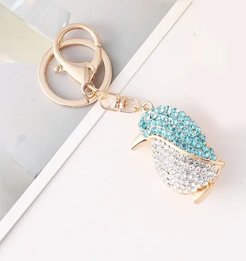 Blue and crystal encrusted penguin keyring