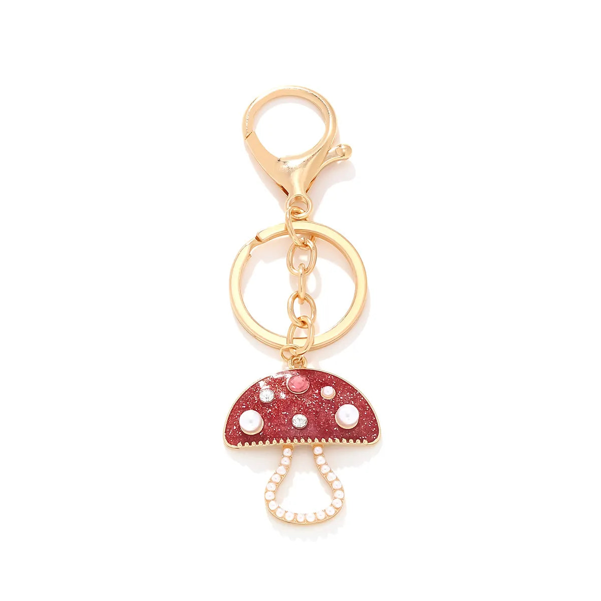 Red and gold tone crystal mushroom keyring