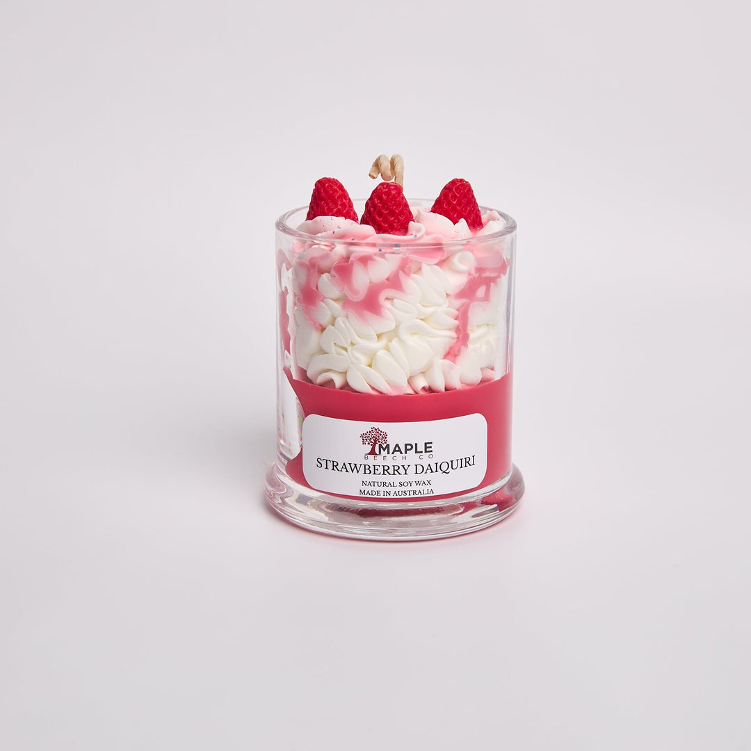 Strawberry Daiquiri Dessert Candle dessert-shaped scented soy candle by Maple Beech