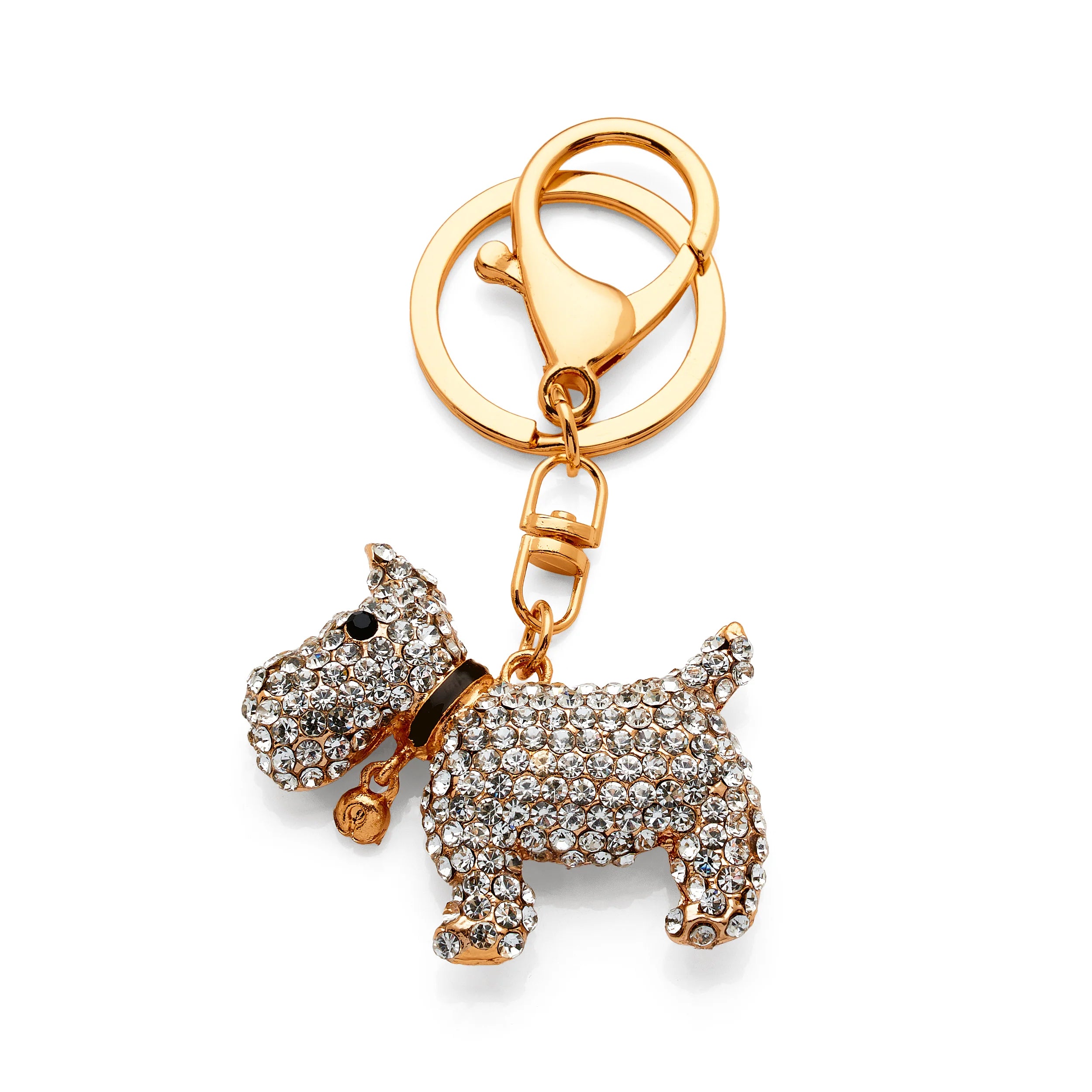 Gold tone crystal set terrier dog keyring